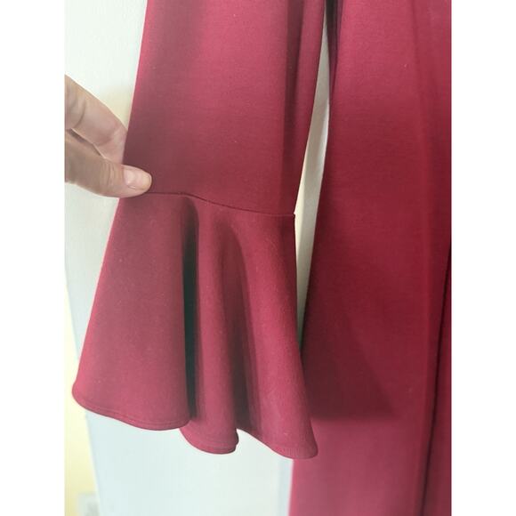Trina Turk Bell Sleeve Knee Length Swing Dress Darted Waist Dark Red Size 10 EUC - Picture 4 of 8